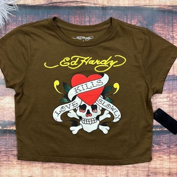 RELISTED Ed Hardy Speed Kills Shirt Crop Top - Picture 2 of 5
